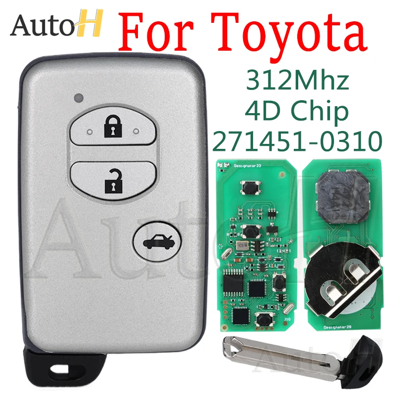 Smart Remote Car Key for Toyota Camry Crown Mark X Majesta Japanese Imported 2005-2010 with 4D Chip 312Mhz 271451-0310 3 Buttons