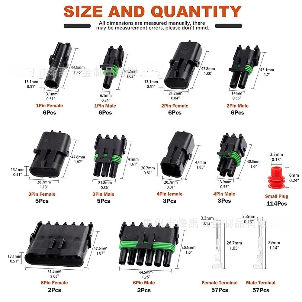 272PCS Waterproof Automotive Electrical Connector Kit, Male & Female Wire Plug with Terminals for Car Motorcycle Wiring Harness