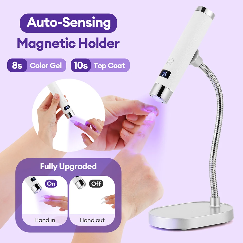 

Foreverlily Rechargeable UV LED Nail Dryer Lamp Flexible Hose Design Touch Induction Dual Mode Nail Light Detachable Bracket Portable Gel Nail Salon Tool