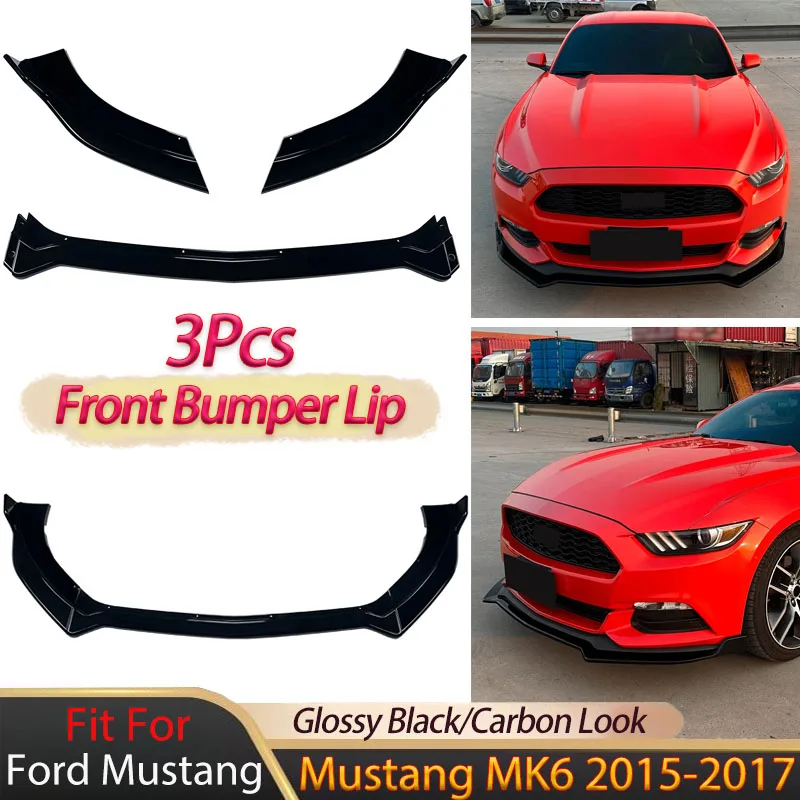 

3Pcs Car Front Bumper Spoiler Lip for Ford Mustang MK6 2015 2016 2017 Lower Splitter Diffuser Blade Cover Trim Body Kits Tuning