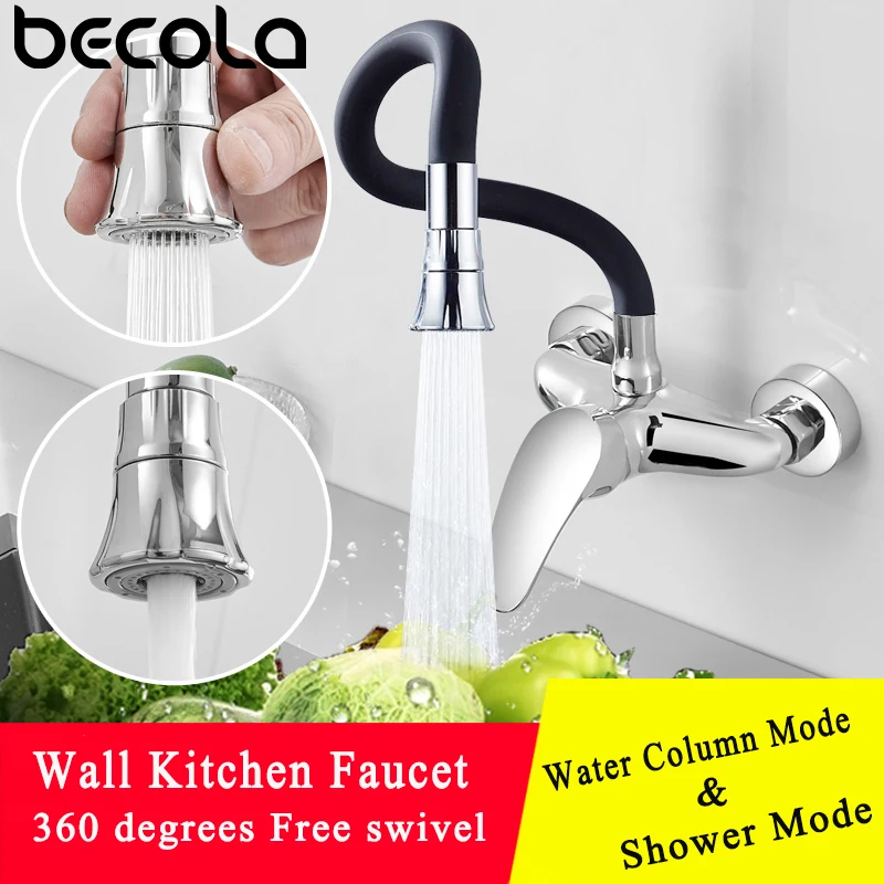 

Кухонный смеситель BECOLA, настенный кран для холодной и горячей воды, поворот 360 градусов, гибкий шланг, двойные отверстия