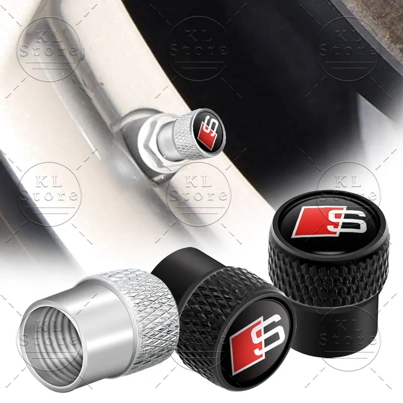 4Pcs S LINE Logo Car Wheel Tire Valve Air Stem Caps Dust-proof Cover Decor For Sline A4 A5 A6 A7 A8L Q6 Q7 Q8 S6 S7 SQ5 SQ7