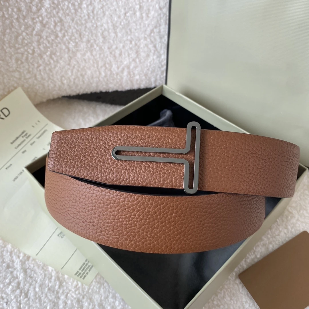 

High quality top luxury designer brand T-buckle belt 2025 double-sided men's genuine leather denim belt business TF001
