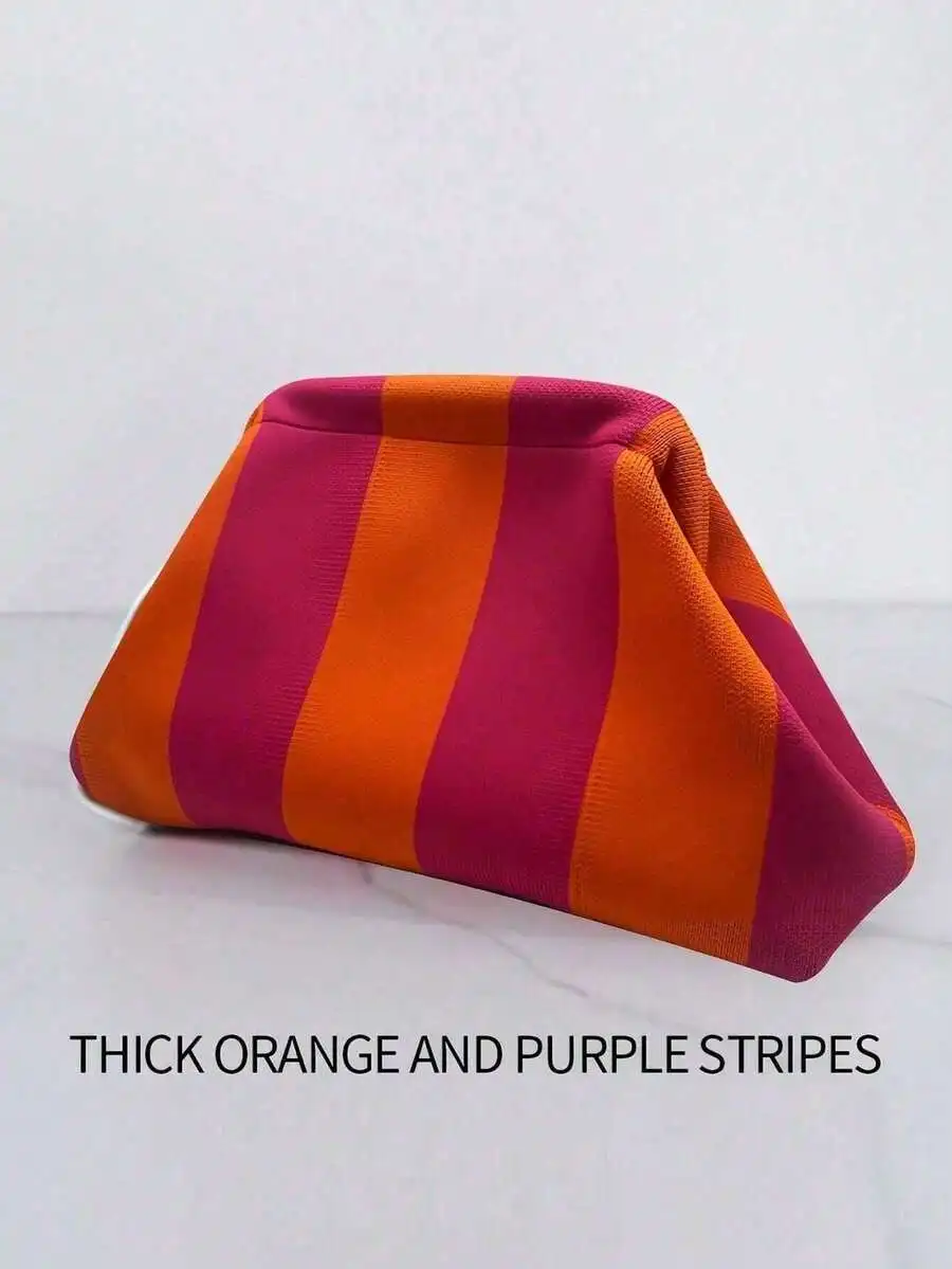 Bolso de mano a rayas naranja y morado para mujer, gran capacidad, ligero, plegable, para fiestas, trabajo, noche