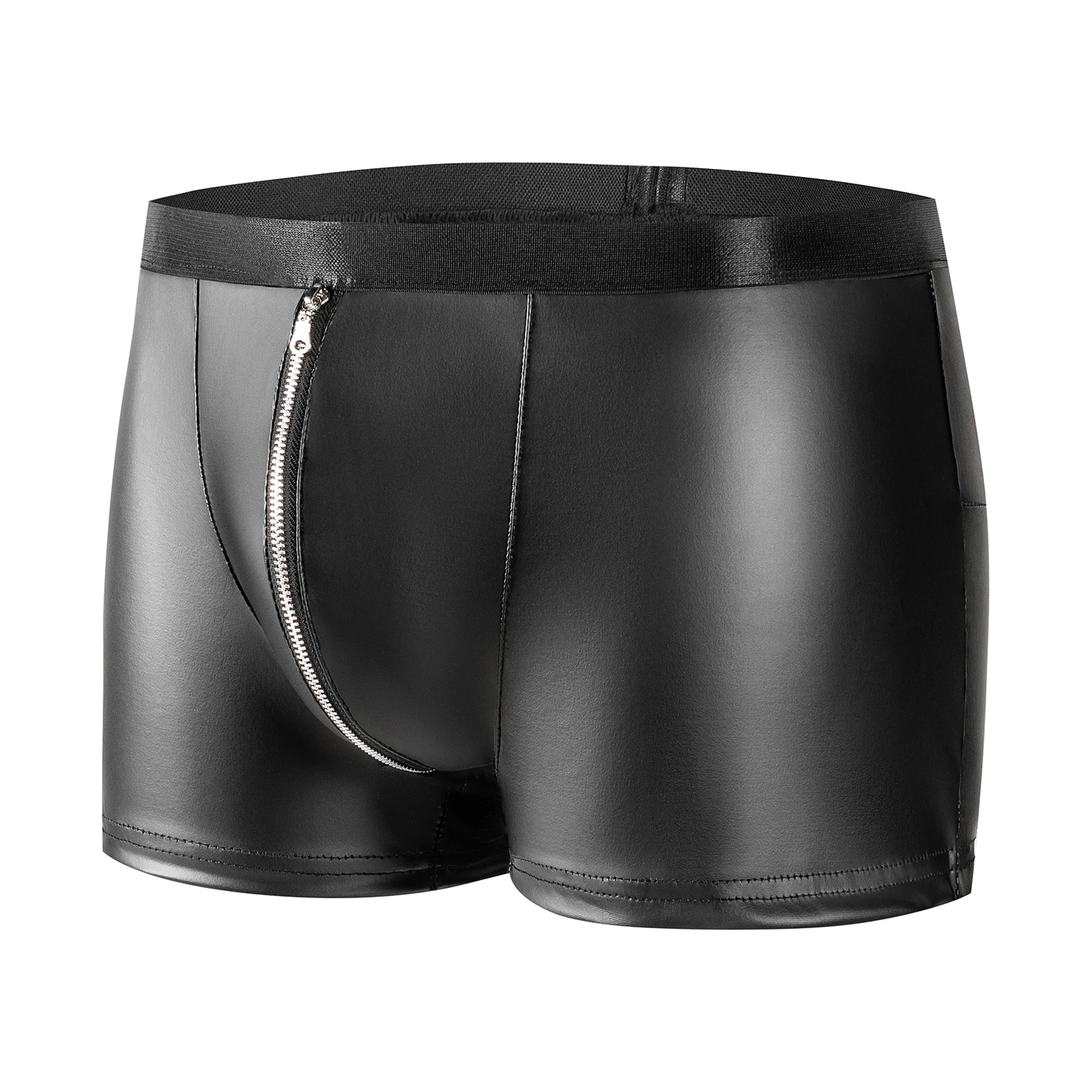 Mens Soft Matte Leather Boxer Sexy Zipper Open Crotch Bulge Pouch Underwear Hot Porn Shiny Leather Short Pants Crotchless Sexi