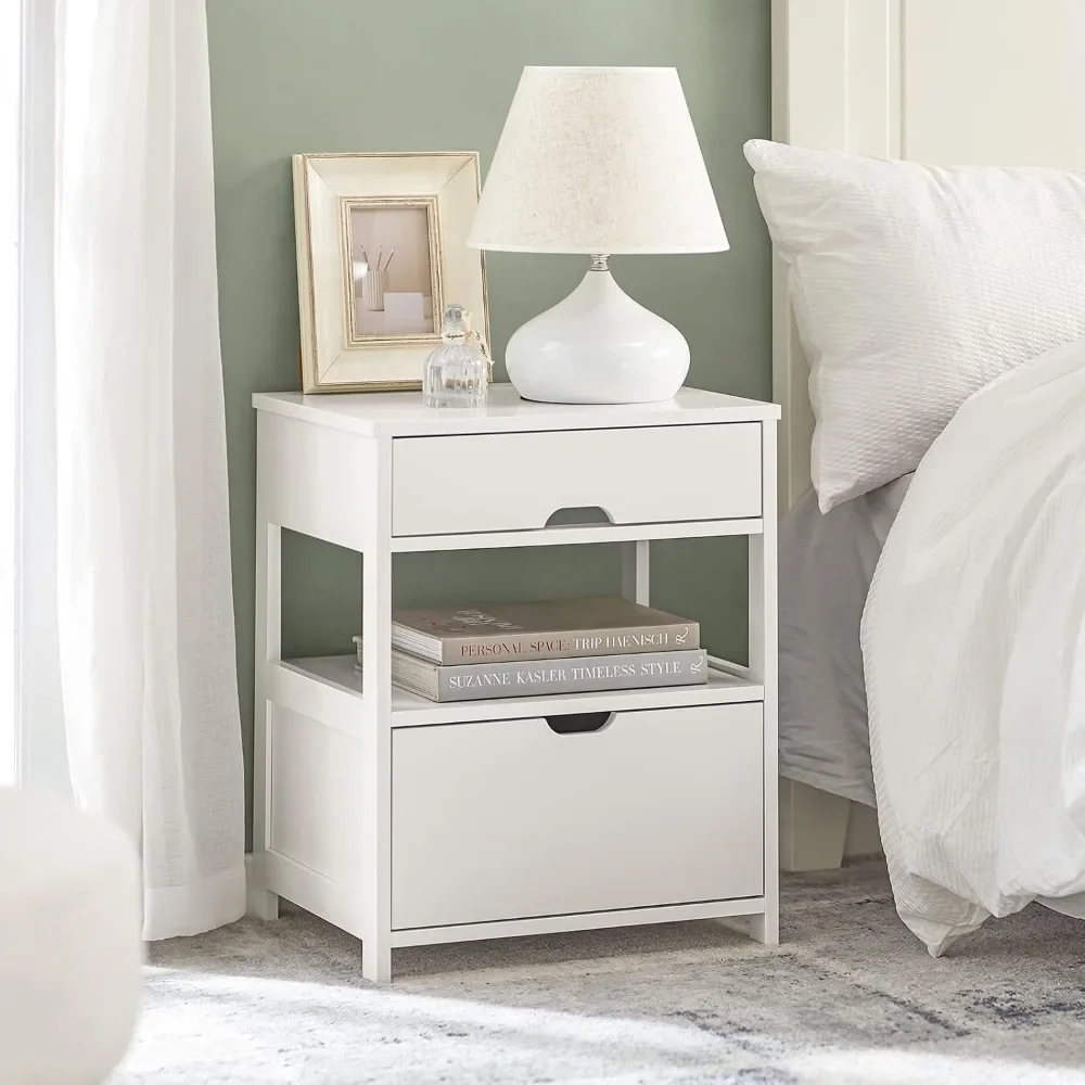 

Nightstand with 2 Drawers, Bedside , End, Side, Lamp Table, White FRG258-W