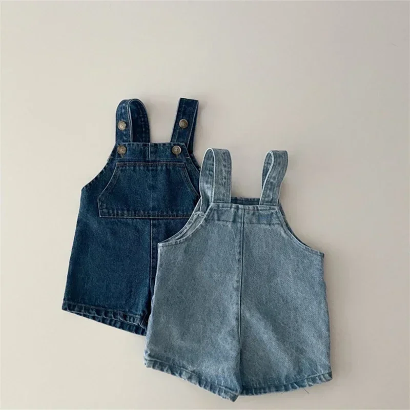 2533C-1 Baby Denim Suspender Pants 2024 New Summer Baby Boy's Jumpsuit Fashionable Girl's Strap Pant Casual Strap Kids Shorts