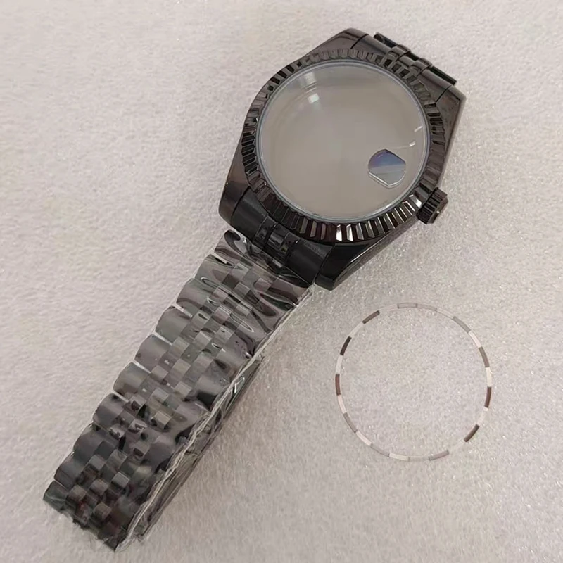 Cassa per orologio in stile classico nero 36mm/39mm in acciaio inossidabile 316L + cinturino quadrante 28,5-29mm braccialetto giubileo adatto al movimento NH35/NH36/4R