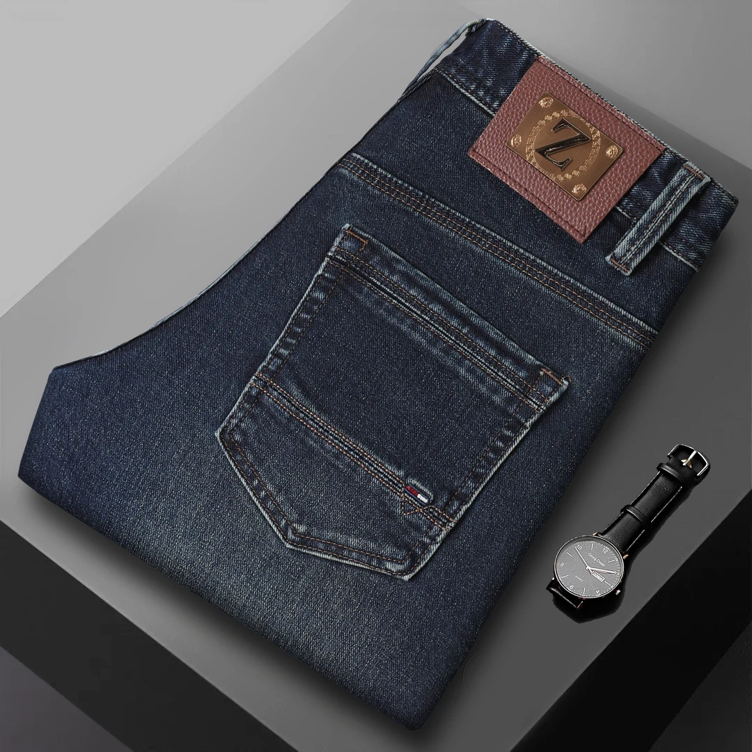 

Новые мужские повседневные джинсы New Town с эластичной талией, осенне-зимние, новые, с высокой эластичностью, удобные длинные брюки с низкой посадкой и шнурком