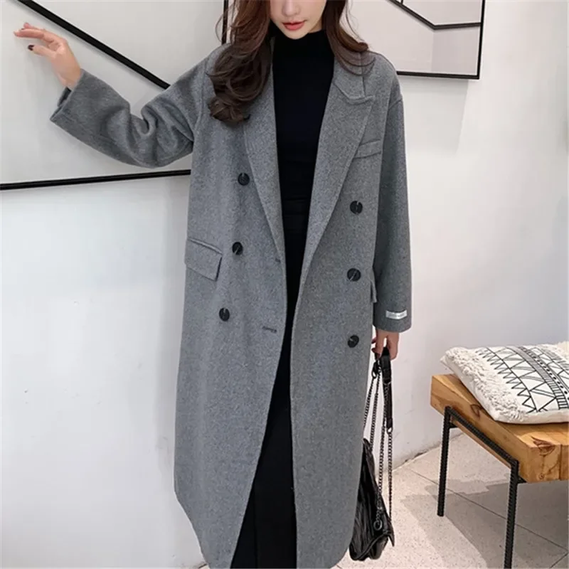 High-quality thickened double-sided cashmere coat women's high-count Australian hair loose casual double-breasted woolen coat