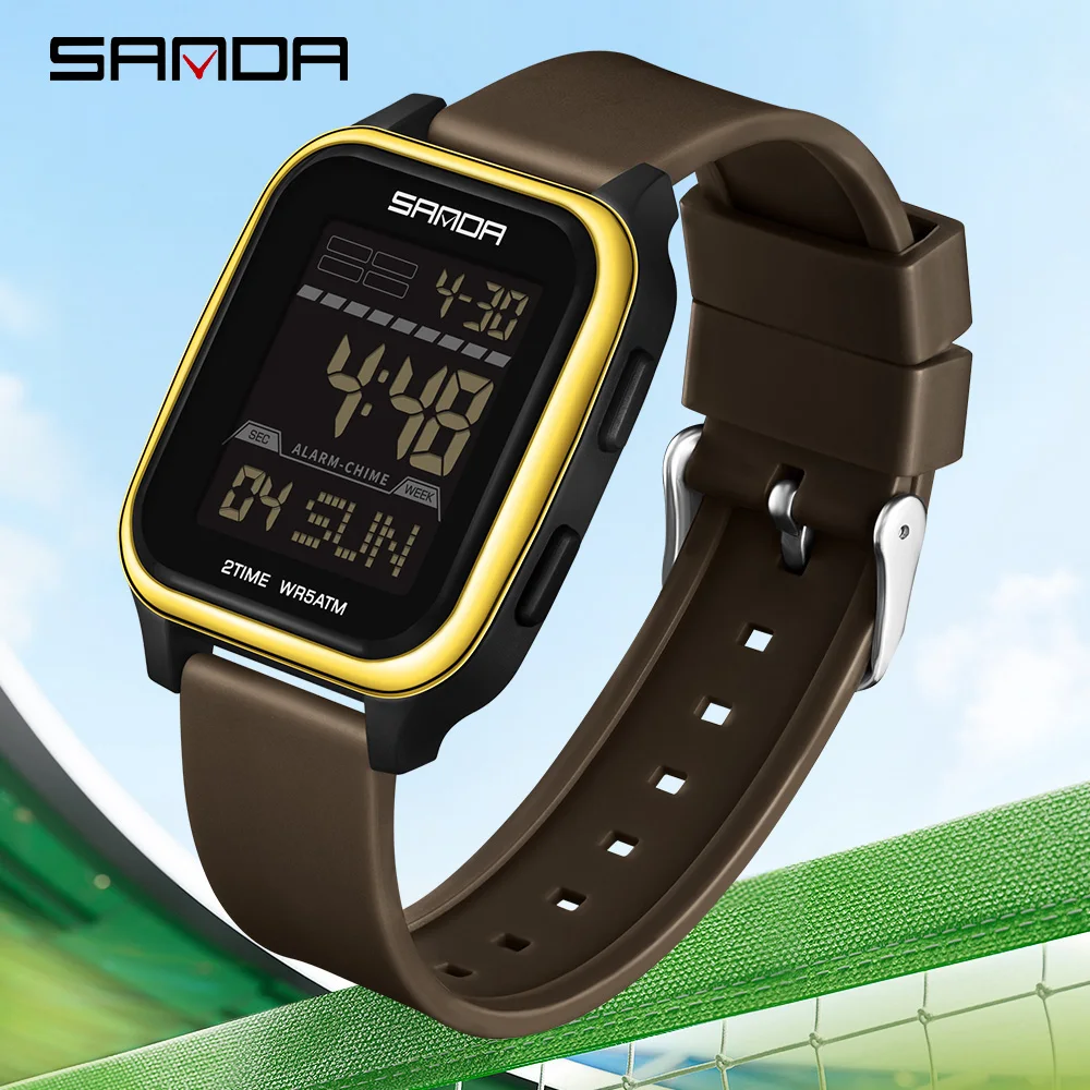 

SANDA модные спортивные мужские электронные часы квадратный многофункциональный календарь мужские и женские цифровые часы с ночником