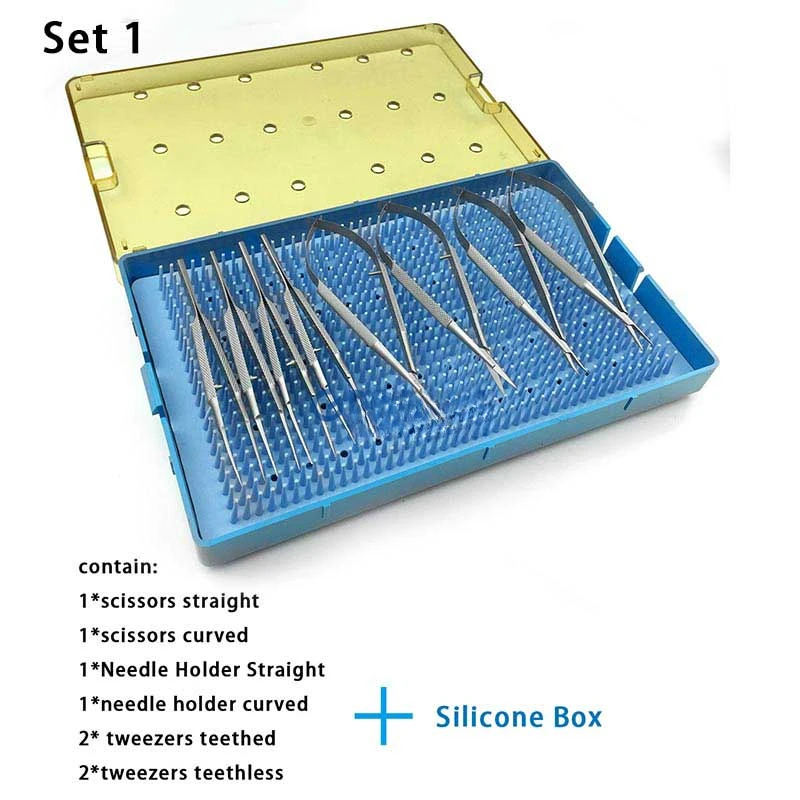 Ophthalmics Forceps with Teeth Needles Holder Scissors Stainless Steel Ophthalmics Surgicals Instruments 8pcs/set