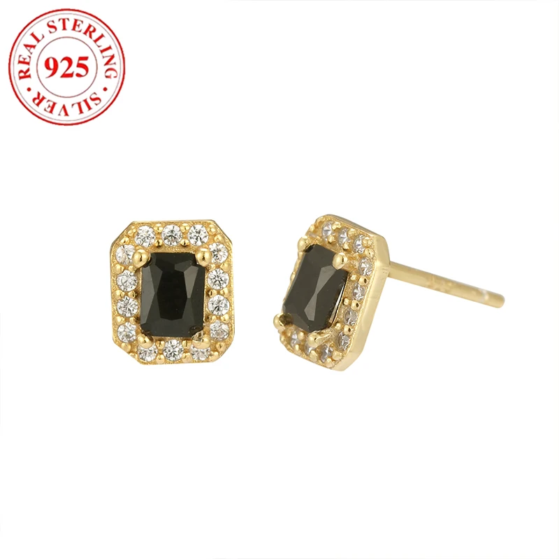 

S925 Sterling Silver Square Black Zirconia Full Diamond Earrings for Women Hypoallergenic Suitable for Women's Holiday Gifts