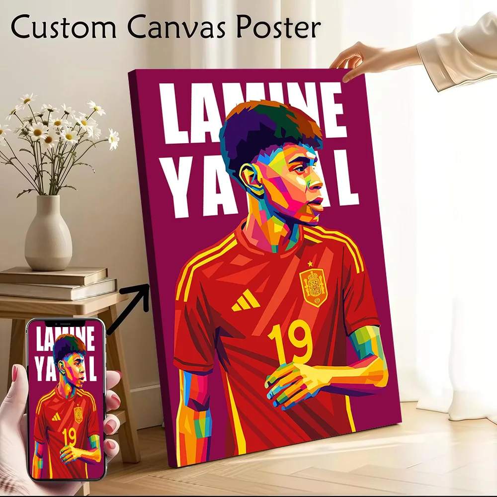 Lamine Yamal Colorful Portrait Poster Customizable Printed Canvas Painting for Pictures Wall Art Living Room Decoration Gaming