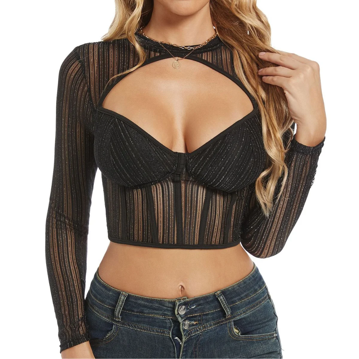 Fashion Korean Hollow Out Long Sleeve Net T-shirt Sexy Slim Crop Tops Bustier Tank Top Partywear Summer Women Lingerie Camisole