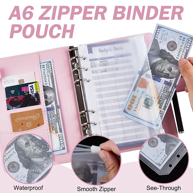 Nieuwe 6 Gat Bindmiddel Zakken Plastic Binder Rits Geld Besparen Envelop A6 Bindmiddel Budget Planner Notebook Covers Map Gekleurde