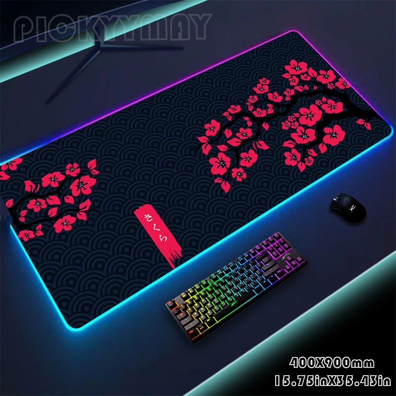 

Sakura RGB Mouse Pad Large Mousepads Gamer Mousepad LED Desk Pad Mouse Mat Backlit Laptop Pads Luminous Keyboard Mats