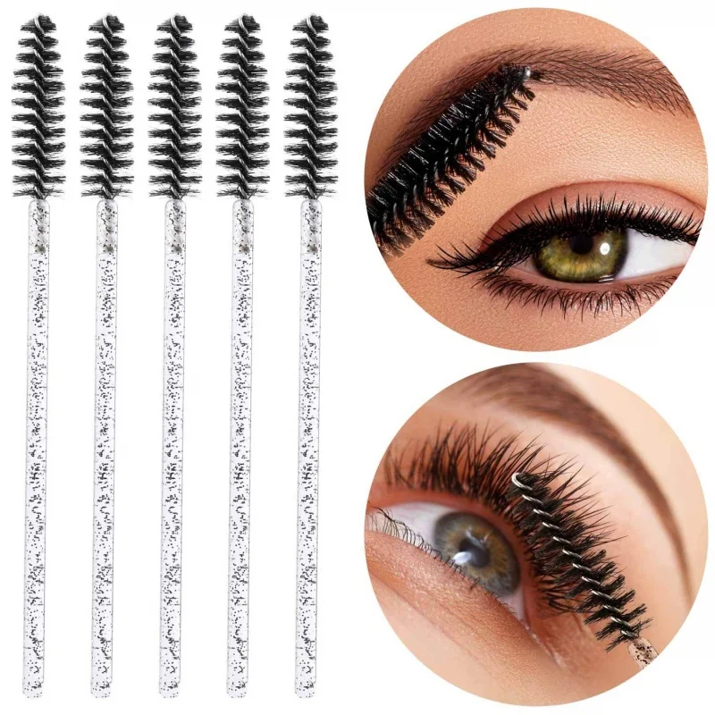 200/500Pcs Crystal Eyelash Brushes Diamond Handle Eyelash Spoolies Mascara Wands Applicator for Eyelash Extension Makeup Tool