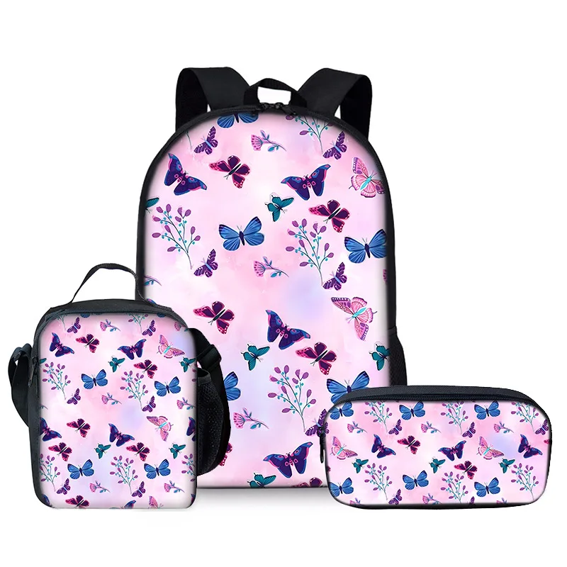 الكرتون شعبية الجدة فراشة 3D طباعة 3 قطعة/المجموعة طالب الحقائب المدرسية كمبيوتر محمول Daypack حقيبة الظهر Crossbody الغداء حقيبة مقلمة