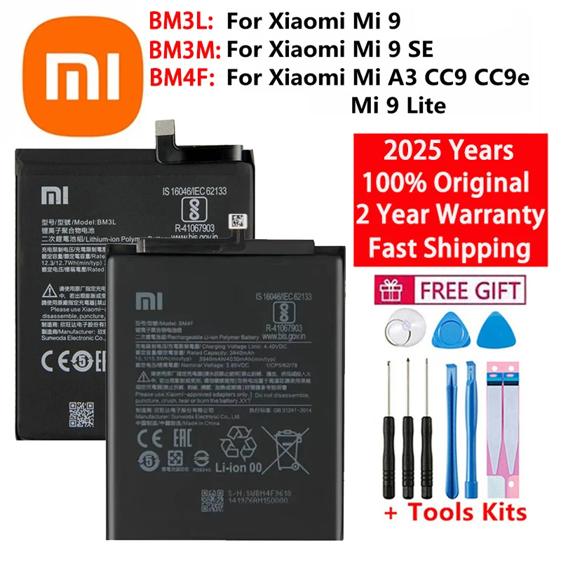 2025 Years 100% Original Battery BM3L BM3M BM4F For Xiaomi Mi 9 Lite Mi9 Lite / Mi A3 CC9 CC9e / Mi 9 SE Mi9 SE Phone Batteries