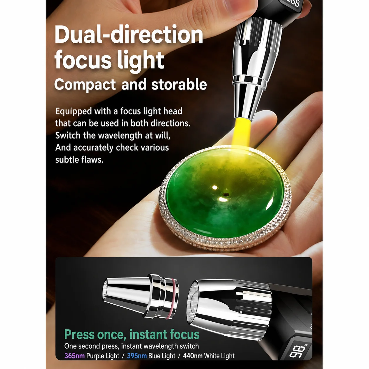 WARSUN R868 Portable 365nm UV Flashlight, Ultraviolet Inspection Torch for Jade, Currency, Tobacco, Alcohol and Pet Skin Examina