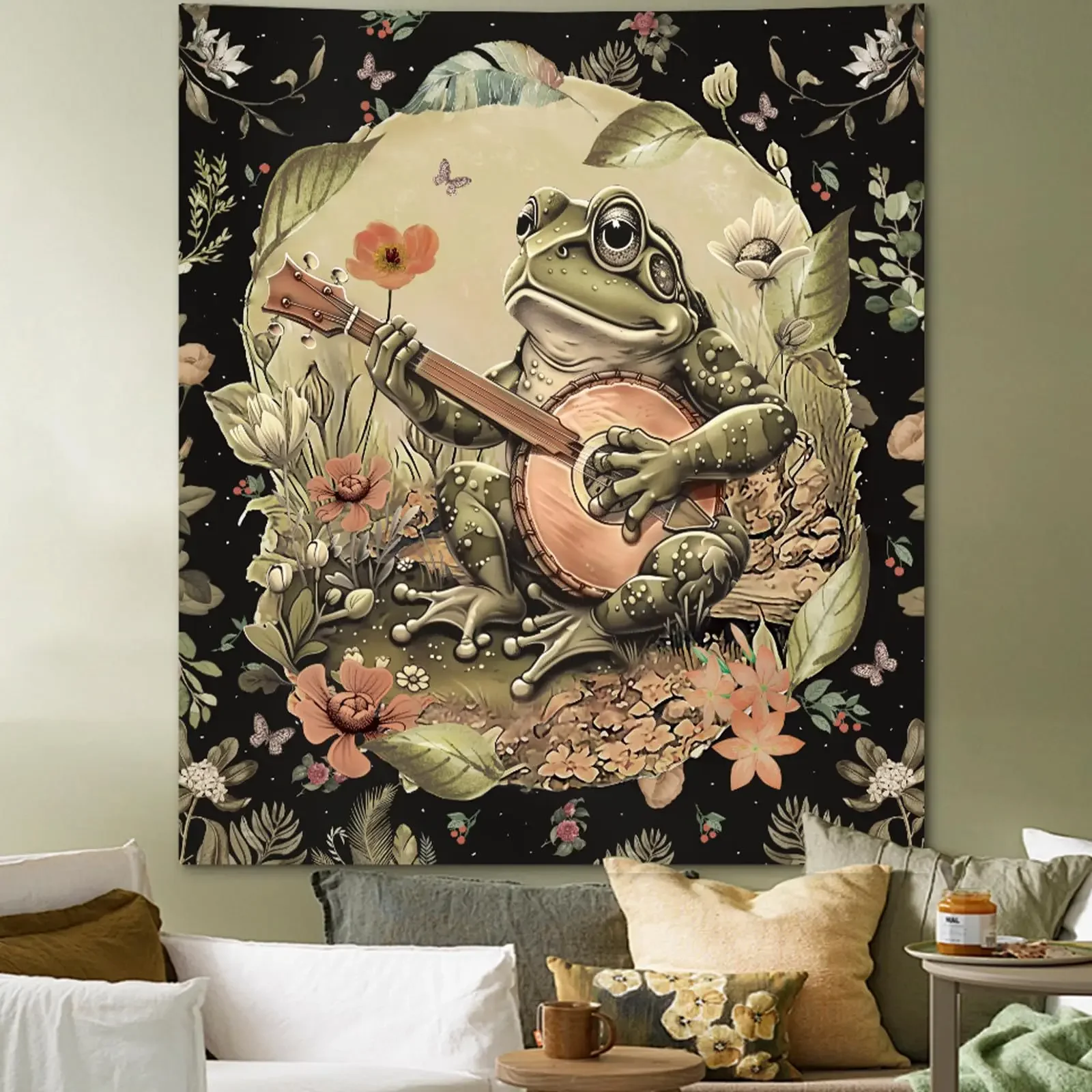 art of frog playing the piano Home decoration wall hanging fabric decorative for family rooms bedrooms background friend's gift