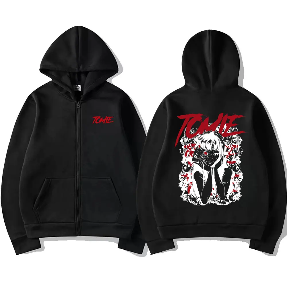 Japanischer Anime Tomie Junji Ito Reißverschluss-Hoodie für Männer und Frauen Vintage Manga Horror Zip-Up-Jacke Unisex Casual Fleece Zip-Up-Sweatshirt – Detail 4