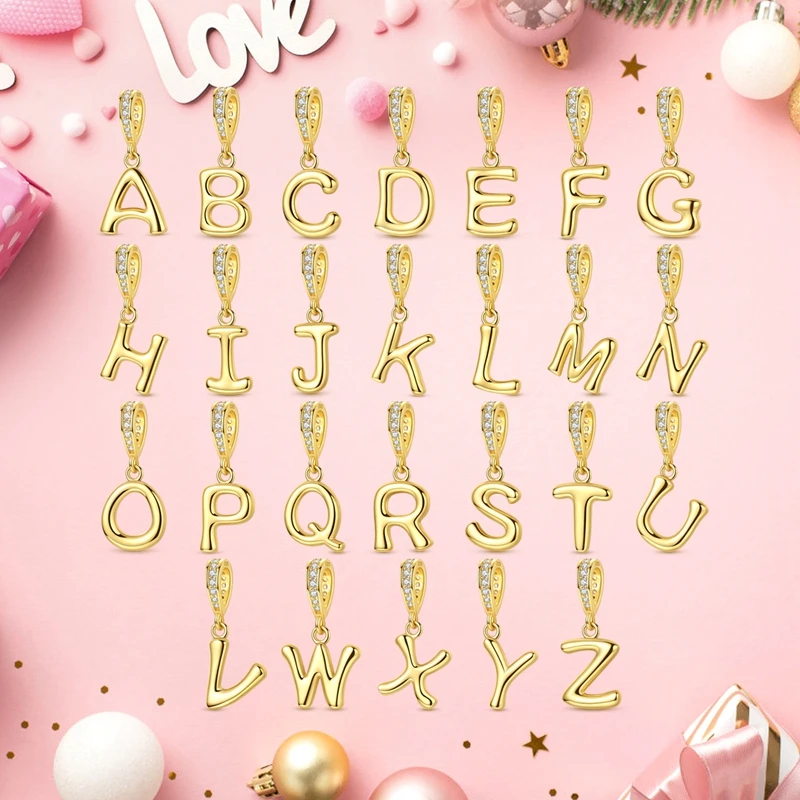 

Original 925 Sterling Silver Charm Bead Gold Alphabet Love Letter Pendant Fit Original Bracelet Chain For Women DIY Jewelry Gift