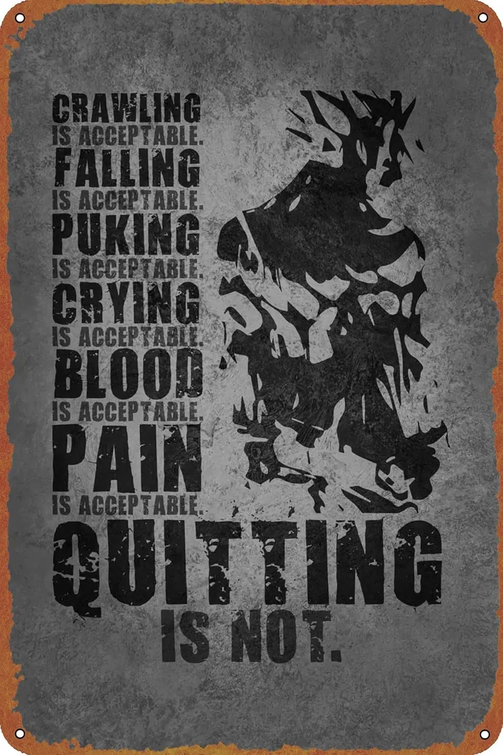 Quitting is Not Acceptable Metal Tin Sign 8 x 12 in Anime Motivation Vintage Poster Man Cave Decorative