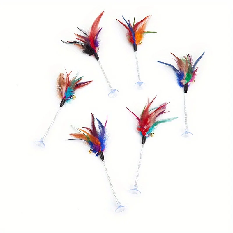 Spring Cat Toy Interactive Suction Cup with Spring Mouse Feather Pet Toy Random Color Cat Accessories