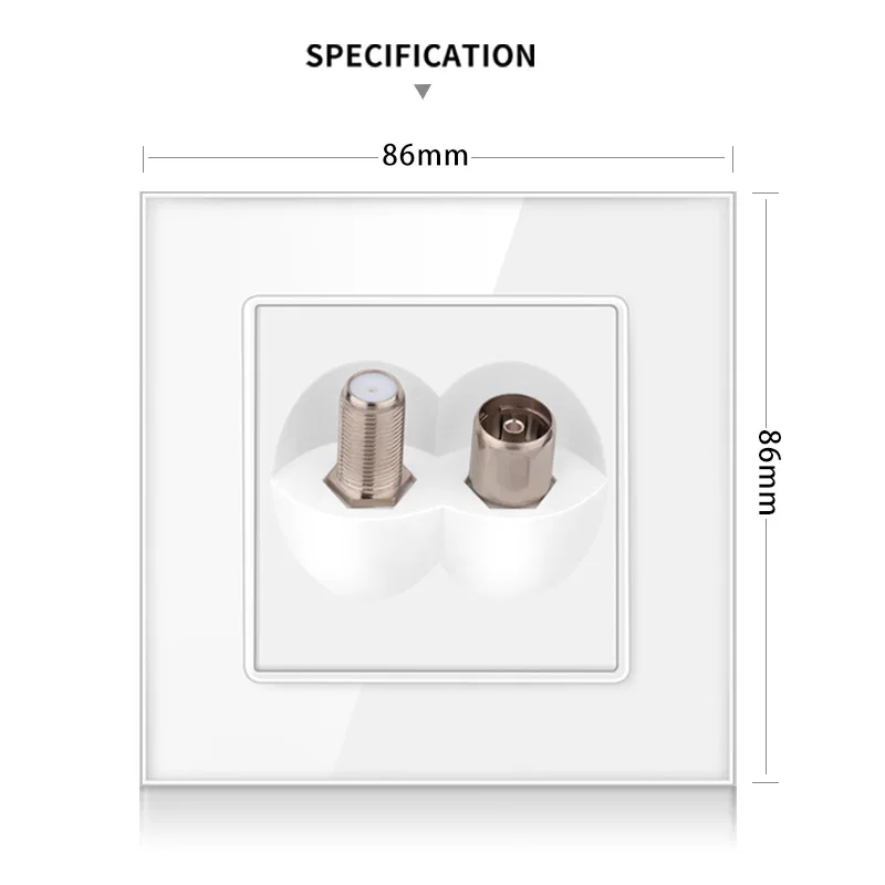 novski TV socket, female connector with satellite output, tempered crystal glass panel, 4 colors, white, black, gray, gold