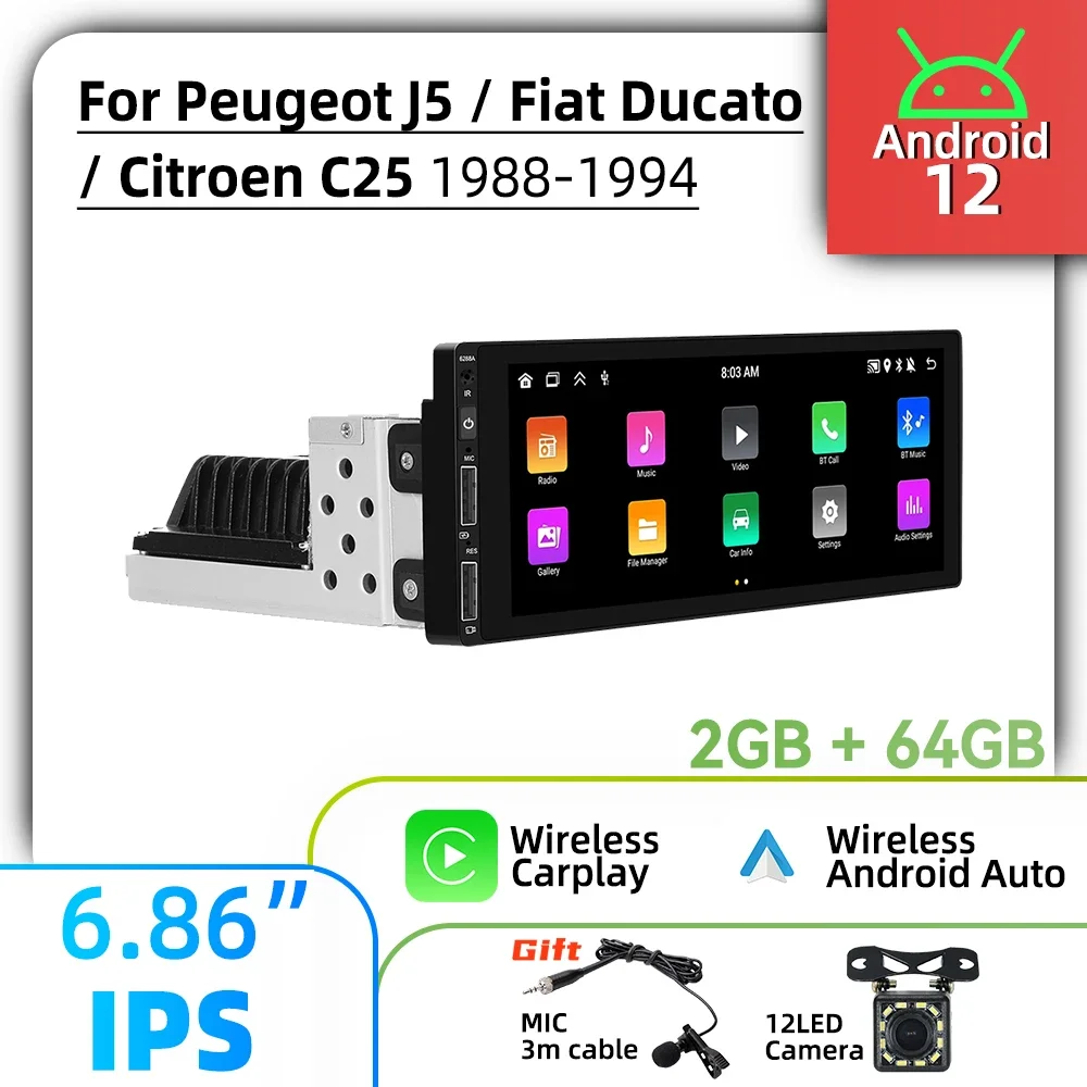 

6.86" 1 Din Android Radio Car Multimedia for Peugeot J5 Fiat Ducato Citroen C25 1988-1994 Stereo Head Unit Carplay Autoradio GPS