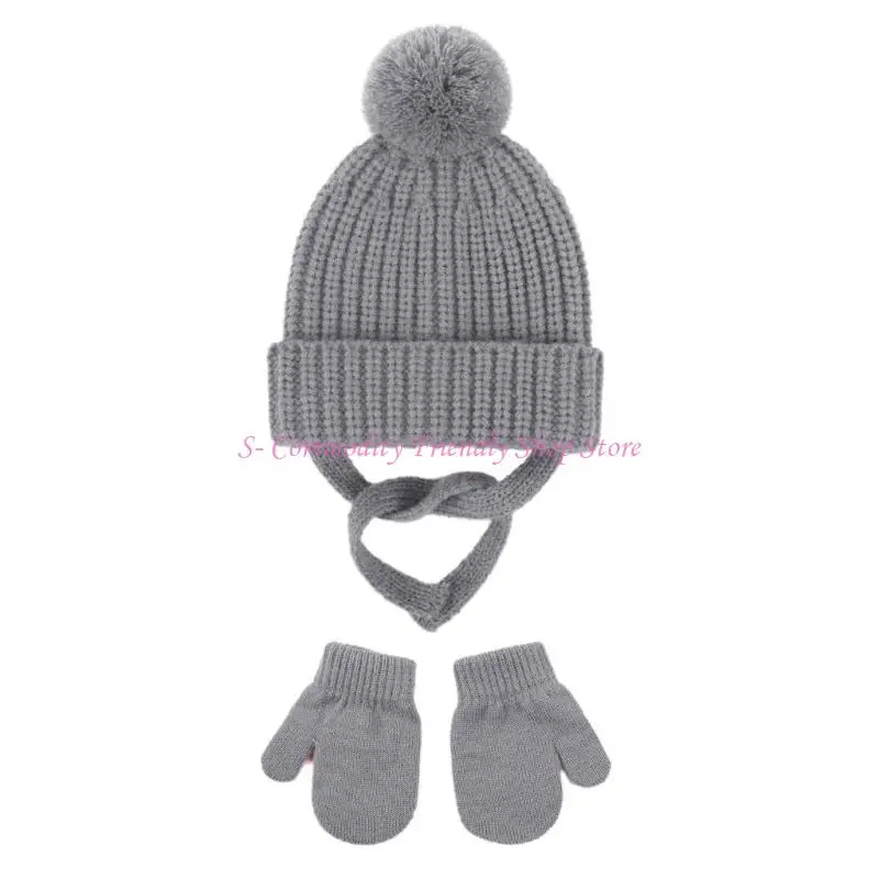 

85AE 2Pcs Baby Knitted Hat Soft & Comfortable Warm Bonnet Caps with Gloves Unisex