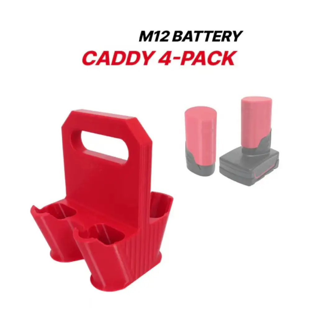 4 Slot Battery Caddy Carrier Compatible with Milwaukee M12 Battery, Portable Lithium Battery Storage Carry Rack, Power Tool