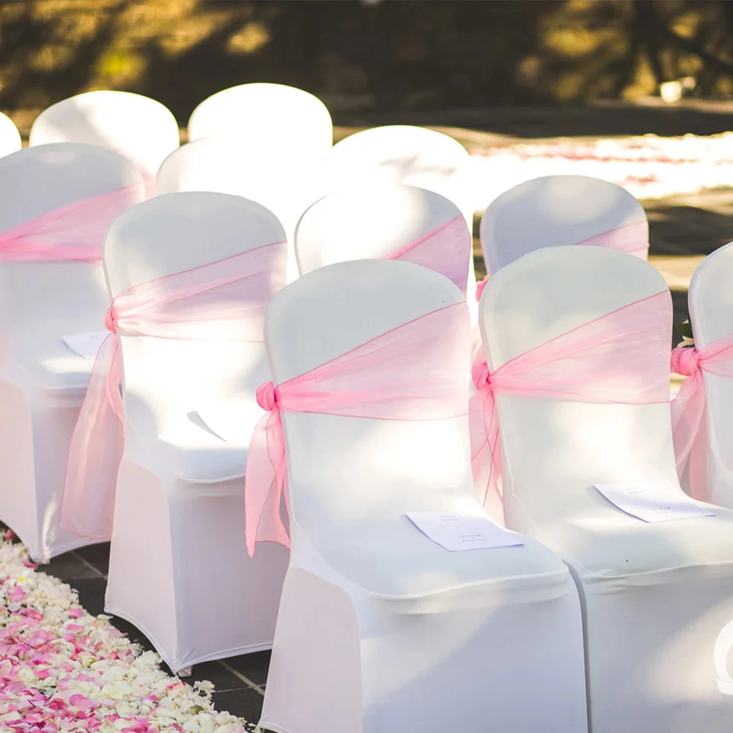 

30PCs/lot Organza Chair Sashes Knot Bands Chair Bows Wedding Party Banquet Event Country Wedding Chair Decoration