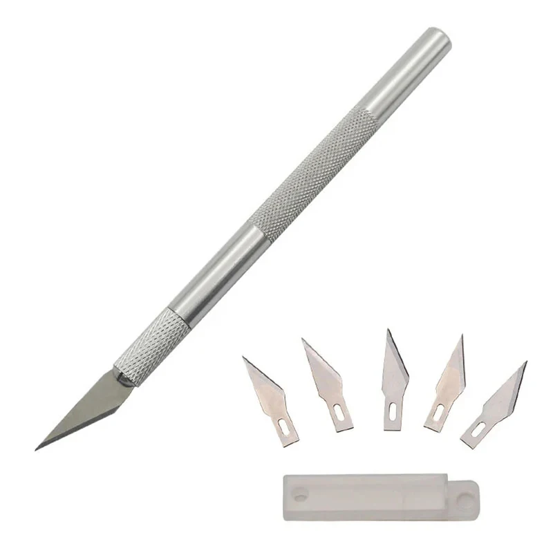 Metal Scalpel Knife Tools Non-Slip Blades Engraving Knife Mobile Phone Film Paper Cut Handicraft Carving Tools +5pcs #11 Blade