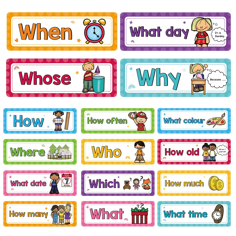 16 PCS Children Question Words Learning Flashcards Classroom Decoration Cards Kindergarten Teaching Aids Montessori