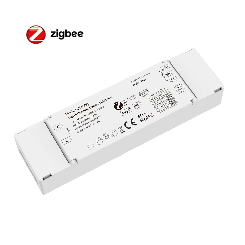 

12W Zigbee Dual color WWCW CCT LED Controller Dimmable Driver 12V 24V 48V (150-450mA) APP Voice Control For Alexa Google Home