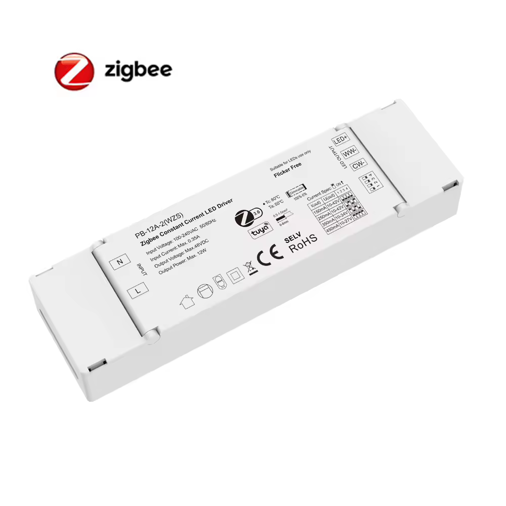 Controlador LED Zigbee de doble color WWCW CCT de 12W, controlador regulable de 12V, 24V, 48V (150-450mA), Control por voz por aplicación para Alexa y Google Home