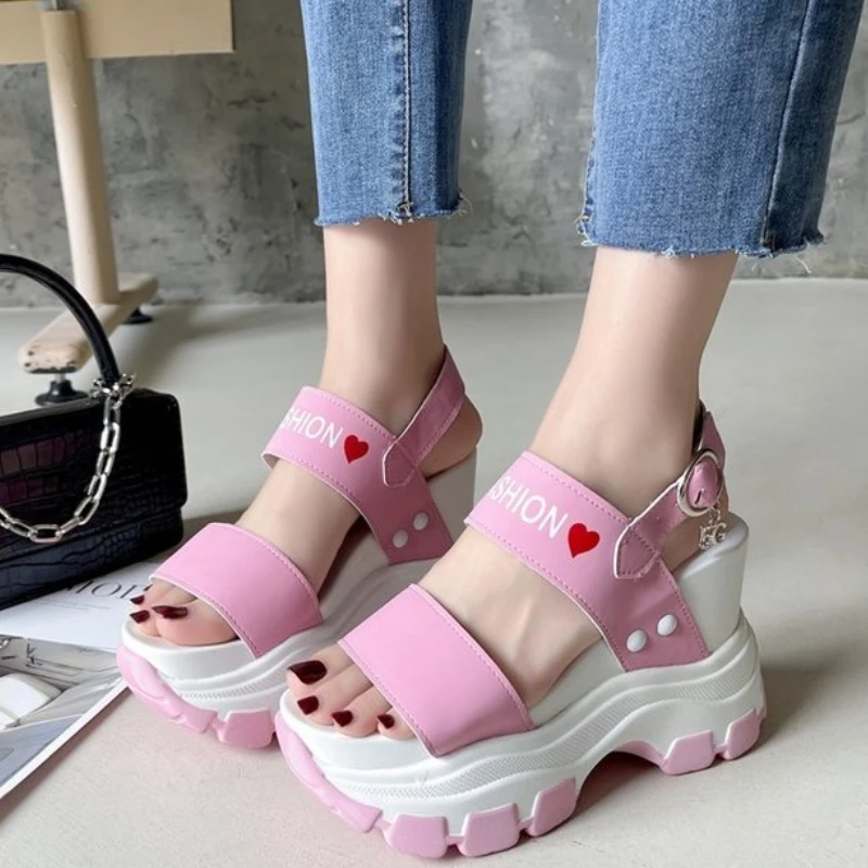 Platform Sandals Women 2023 New Summer Chunky High Heels Female Wedges Shoes for Women Fish Toe Red Sandalia Feminina