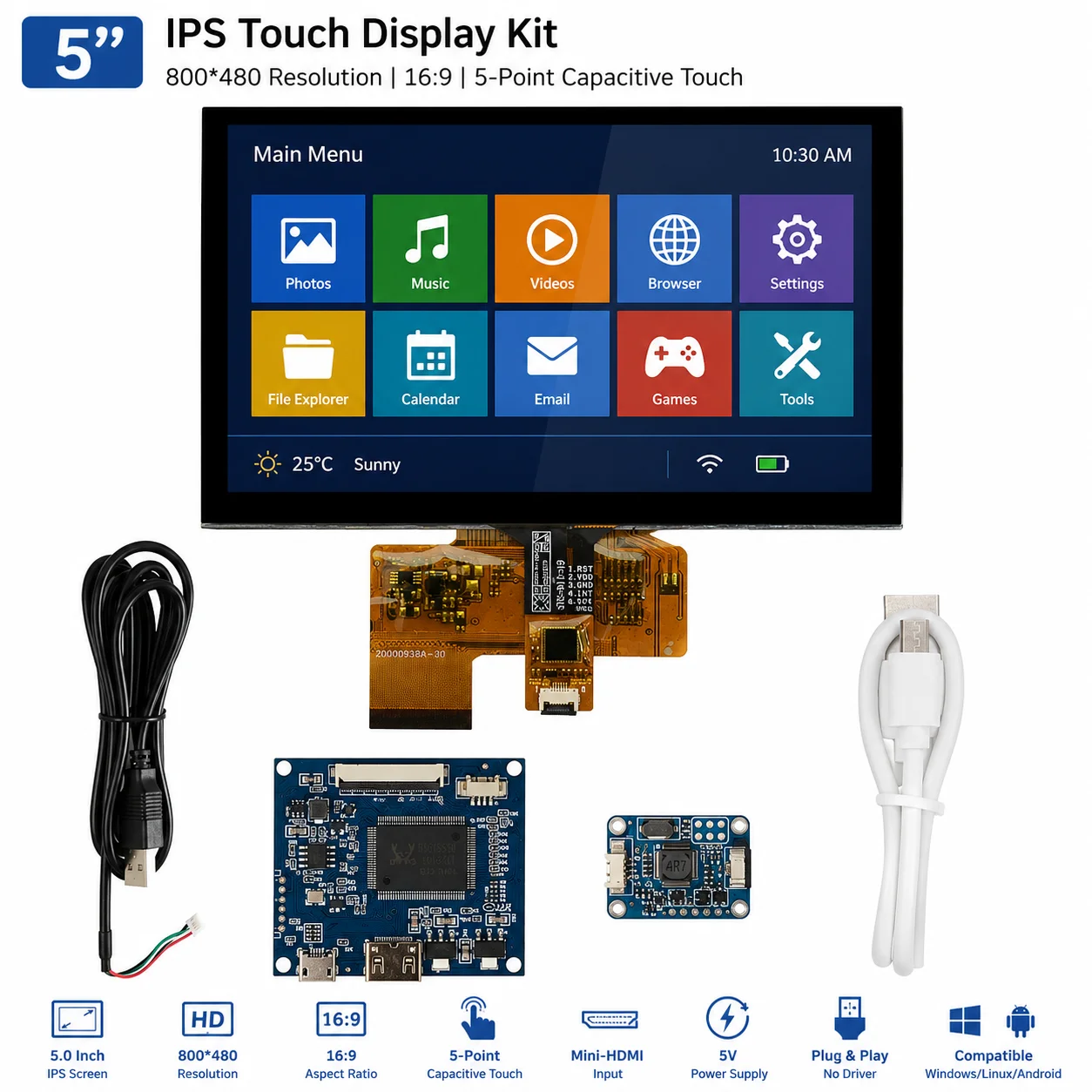 

5 Inch IPS 800*480 LCD Screen Display Controller Driver Board Digitizer Touchscreen Mini HDMI-Compatible Raspberry Pi PC Monitor