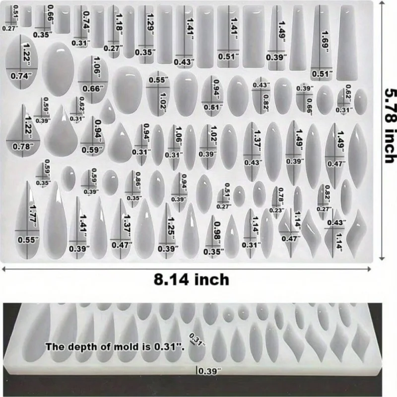 قالب سيليكون على شكل أقراط مع 41 شكلًا، قالب راتينج مستطيل على شكل دمعة متدلية بالأشعة فوق البنفسجية، قالب صب لصنع المجوهرات كابوشون