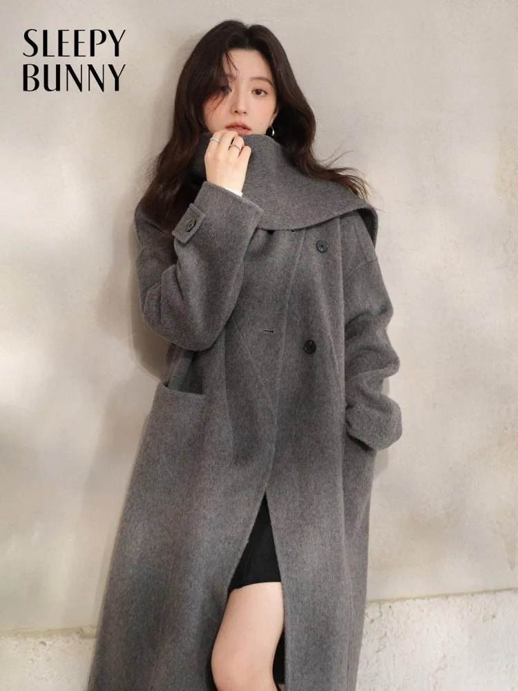 Winter Coat for Women Lady Loose Fit Outerwear Vintage Double-Faced Long Coat Elegant Daily Commuter Style Female Jacket Outfit