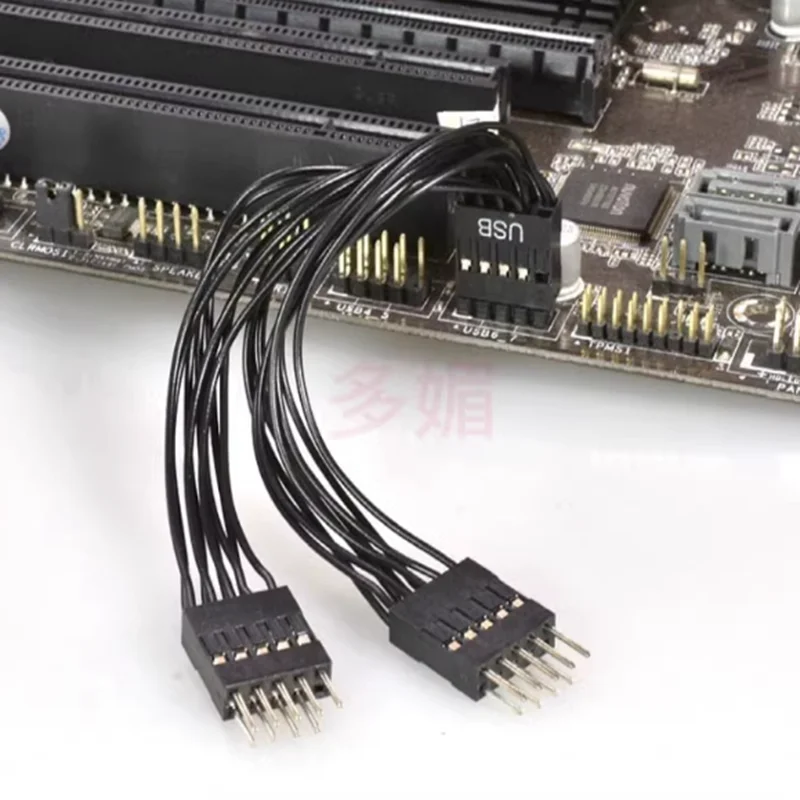 9Pin 1 Female to 2 Male Y Splitter Adapter Black Shielded Cable USB Motherboard Cable USB Header Extension Cable