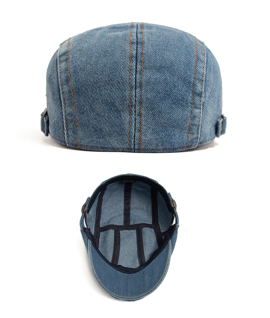 Frauen Baskenmütze Mode Denim Vintage Zeitungsjunge Mütze Für Männer Sommer Solide Gewaschen Flache Kappen Casual Weibliche Visier Hut Unisex Einstellbar – Detail 8