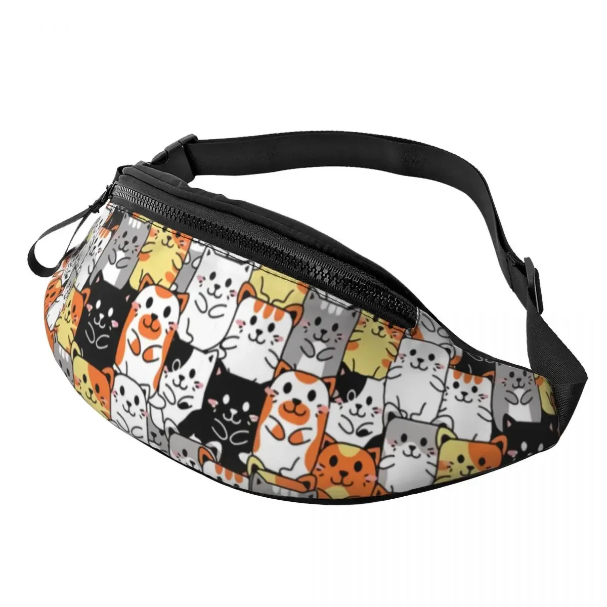 Sac banane à motif de chat de chaton mignon pour hommes et femmes, sac de taille à bandoulière personnalisé, animaux de dessin animé, voyage, téléphone, poudres d'argent