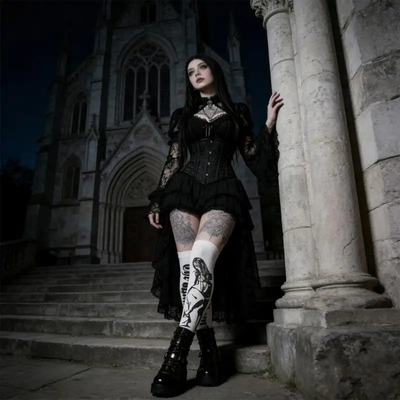Women's Punk Rock Horror Print Elastic Thigh High Socks Cosplay Party Costumes