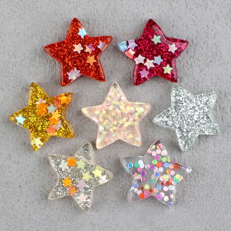 20Pcs Resin Bling Stars Flat Back Cabochon Scrapbook Kawaii Colorful Shiny Star Shape Resin DIY Embellishments Accessories