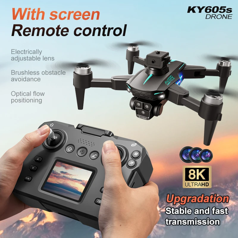 KY605S New RC Drone with screen Wide 8K HD Dual Camera Obstacle Avoidance Optical Flow Positioning Aerial Photography Toy Gifts