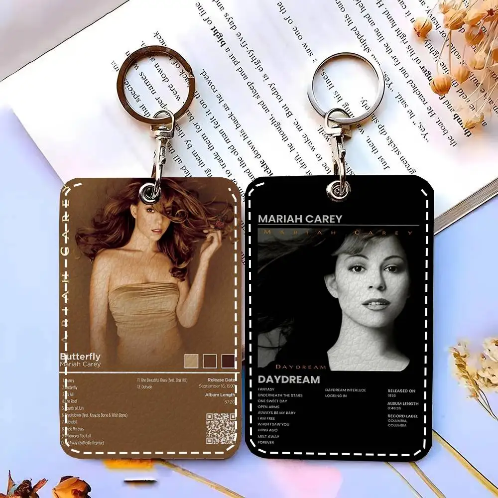 1pc Mariah Carey Butterfly Emancipation Music Album Cover Card Case Keychain Access Card Bag Key Tag Ring Leather Card Holder